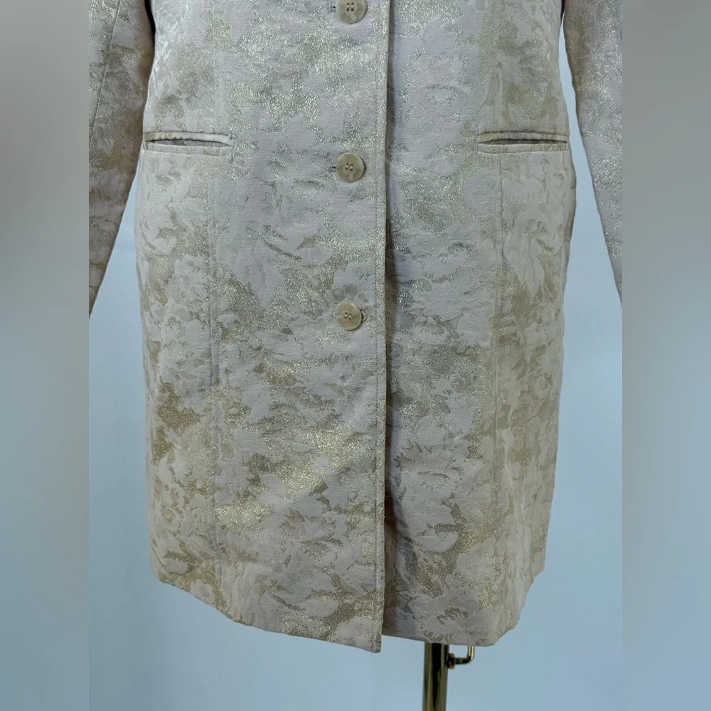 Chico’s Belle Amour Odette Metallic Gold Jacquard Blazer Jacket NWT Sz 1 = M - Picture 4 of 11